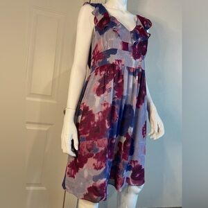 LOFT Ann Taylor~Stunning Semi-Sheer Overlay Midi Dress~Ruffle V-Neck~Size 14